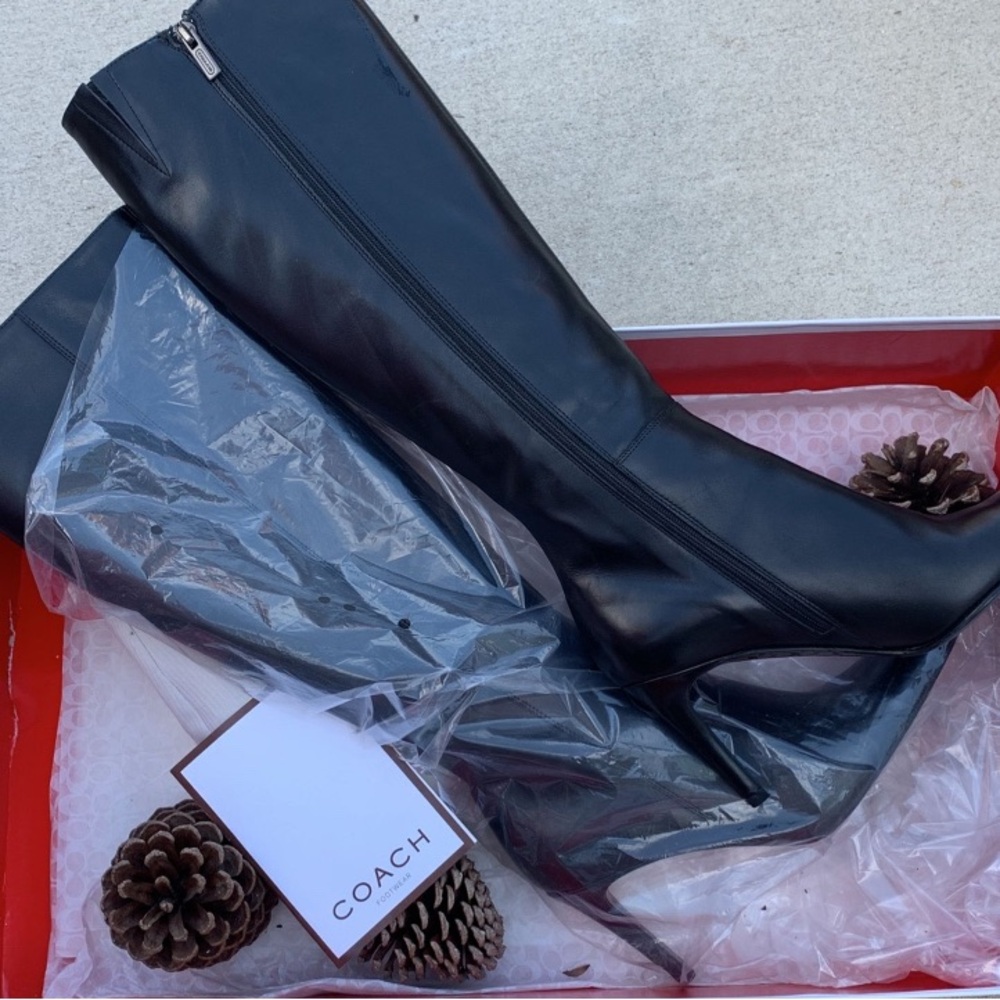 Coach Sleek Black Leather Boots